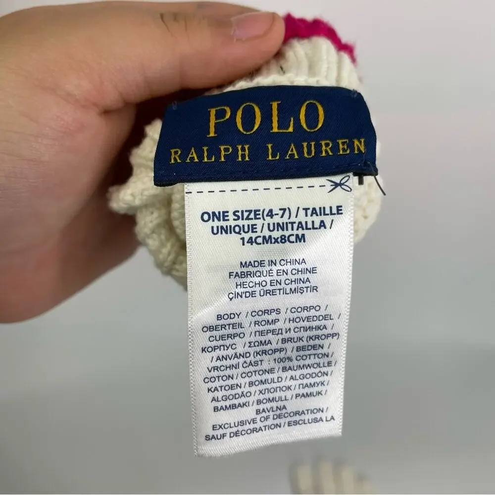 Polo Ralph Lauren OS(4-7) ivory pink polo bear girl's gloves